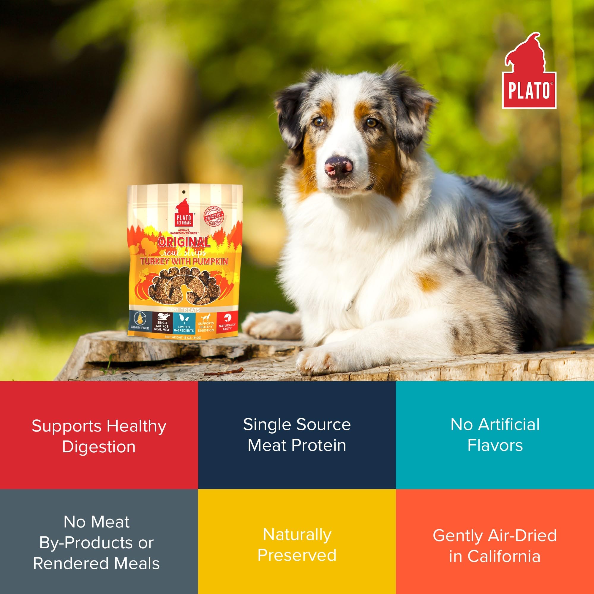 PLATO Real Strips contain no corn, wheat, or soy and no artificial additives.