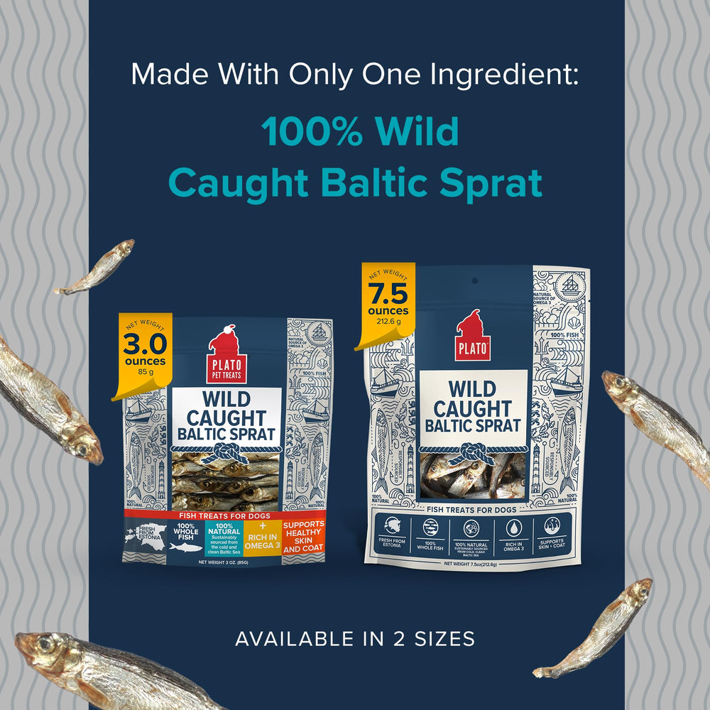Plato omega-3-6 fish treats promoting shiny coat.