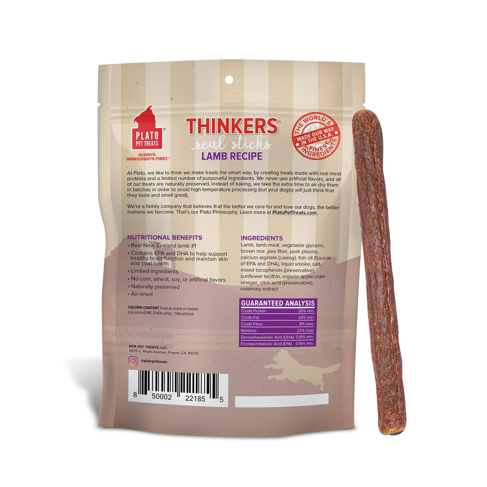 PLATO Thinkers Lamb Treat close-up shows air-dried texture for a satisfying chew.
