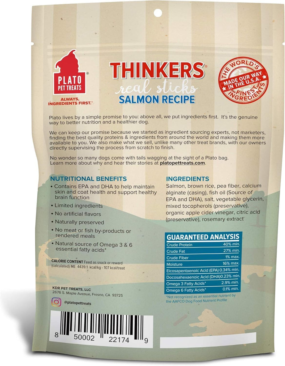 PLATO Thinkers Salmon Treats feature real salmon as the first ingredient.