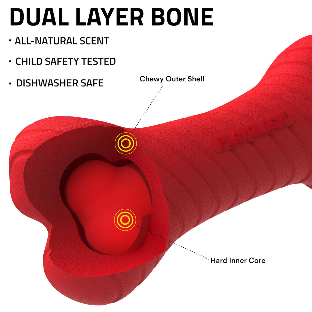 Beef-scented jumbo bone from Playology to extend play.