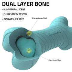 Playology blue dual-layer bone provides durable, long-lasting chewing for big breeds.