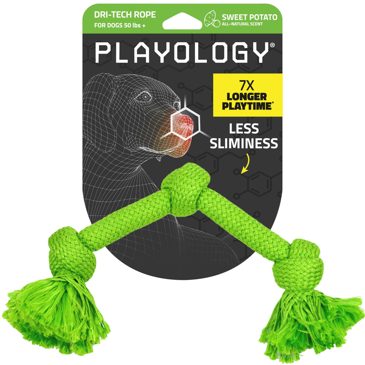 Playology Dri-Tech Rope Tug for large dogs, durable chew toy for tough play indoors or outdoors.