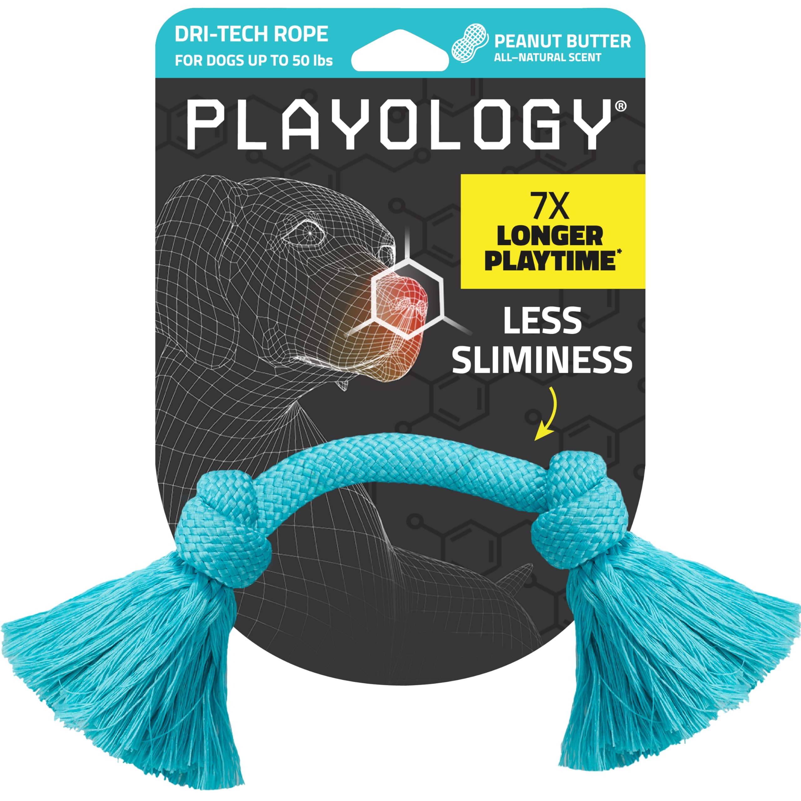Playology Dri-Tech Rope Tug for medium dogs, durable interactive toy for long chew sessions.