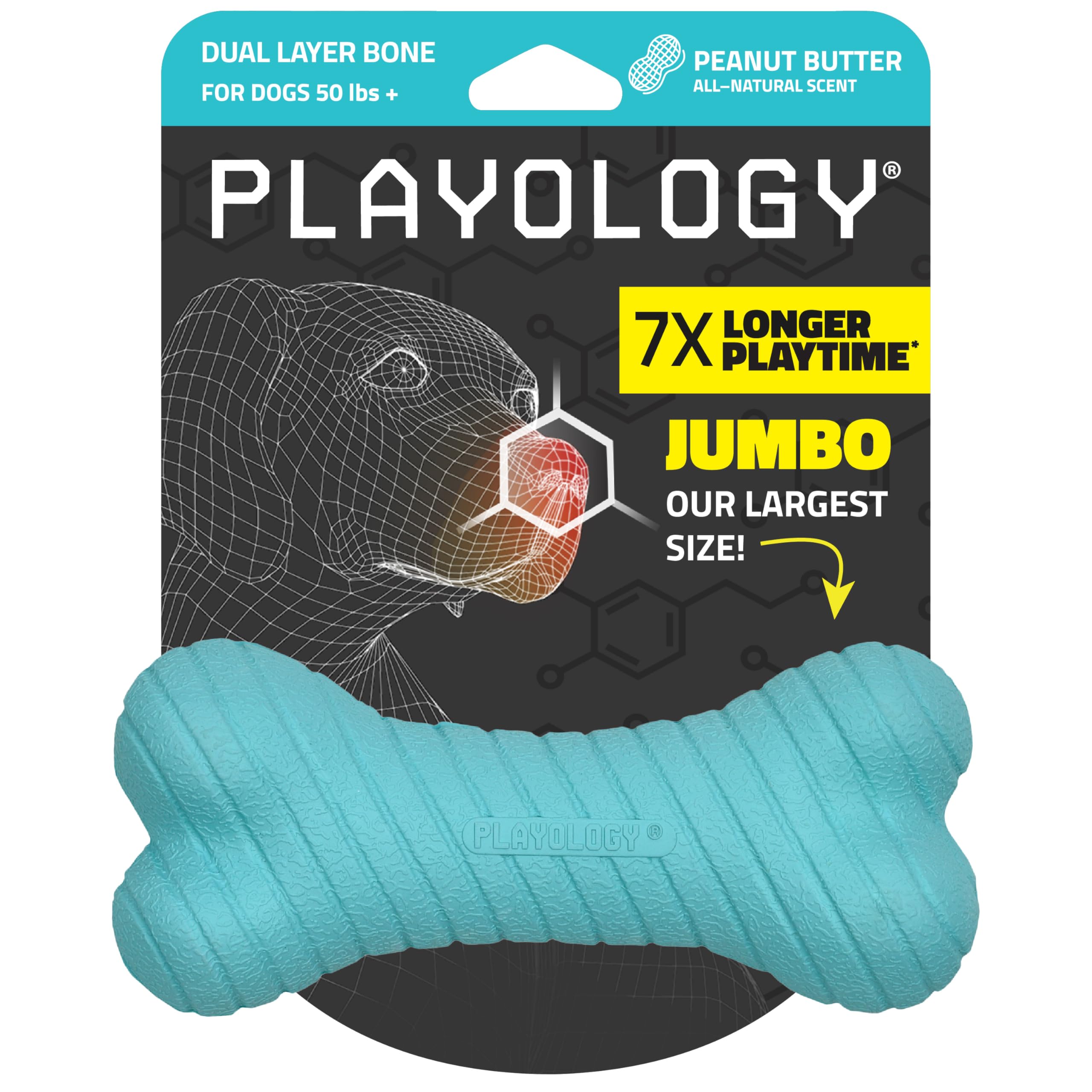 Playology dual-layer bone with peanut butter scent keeps large dogs engaged during chews.