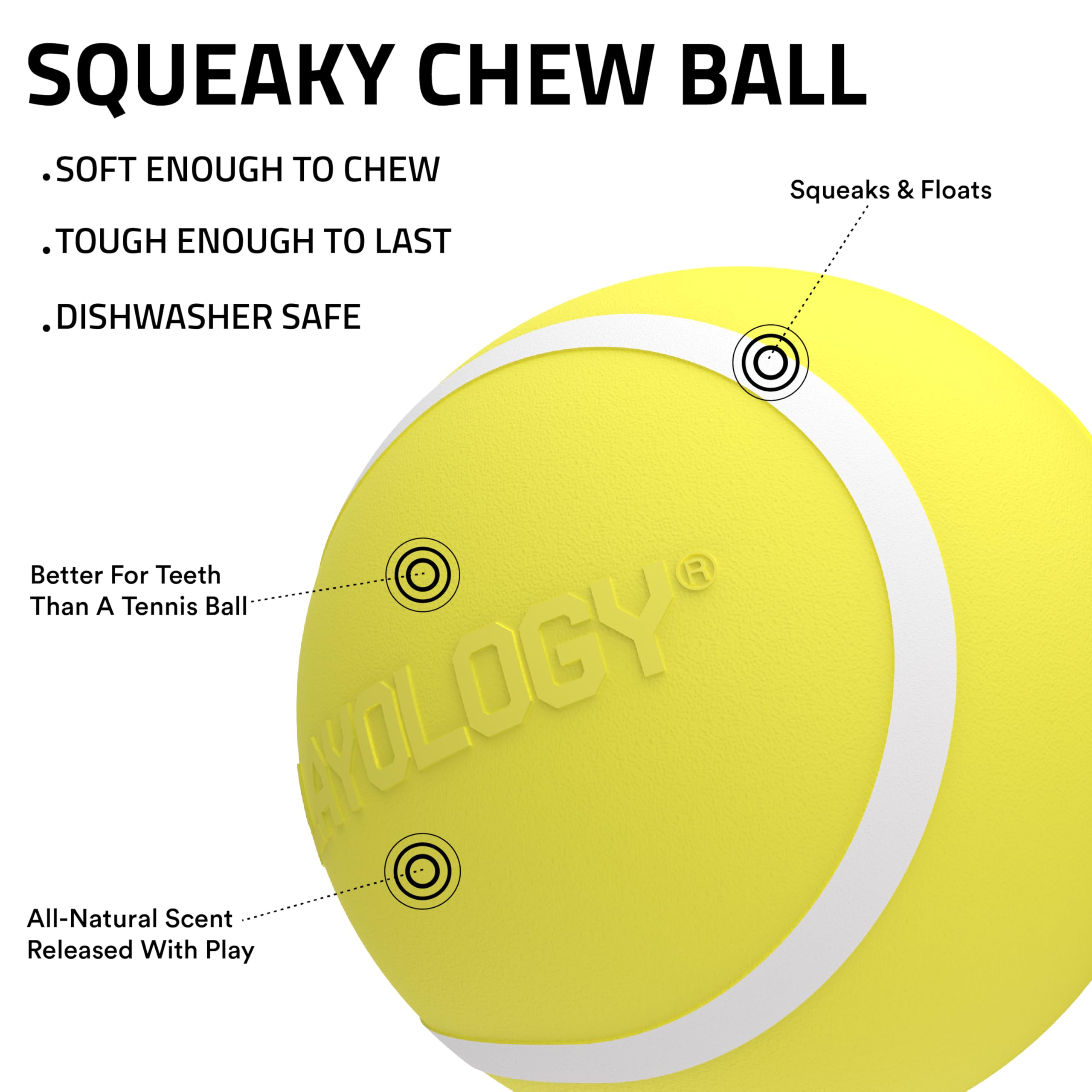 Playology floating chew ball ready for water fetch and pool games.