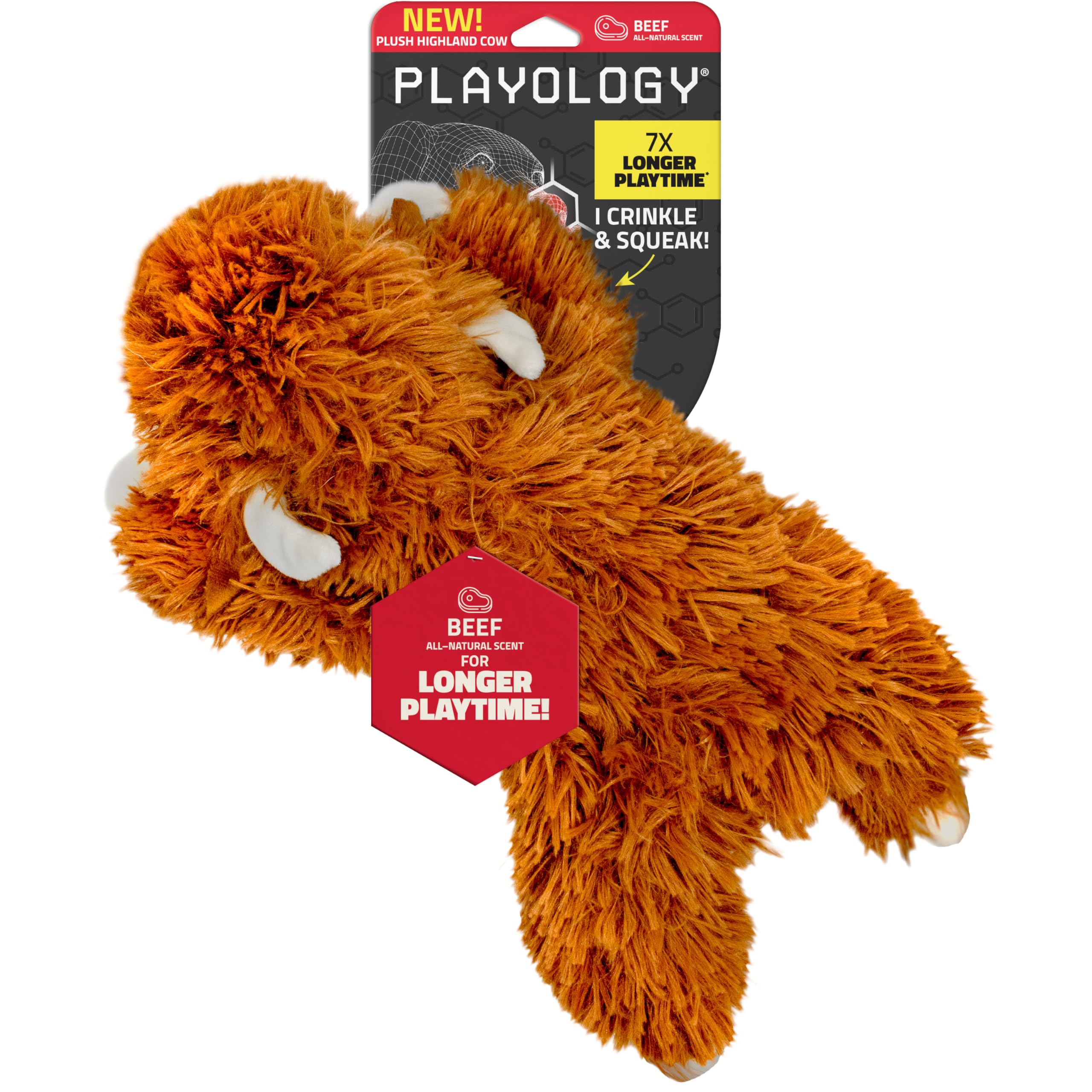 Playology Highland Cow plush toy with squeaker for interactive play