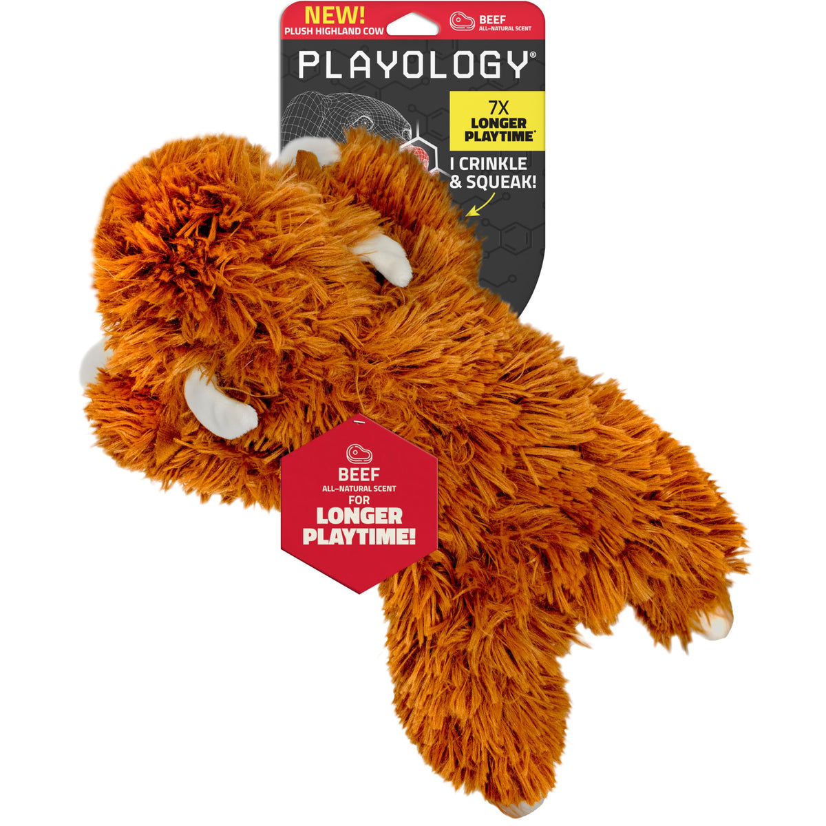 Playology Highland Cow plush toy with squeaker for interactive play