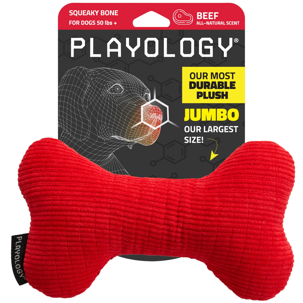 Playology plush squeaky bone for large dogs, durable chew toy for interactive play.