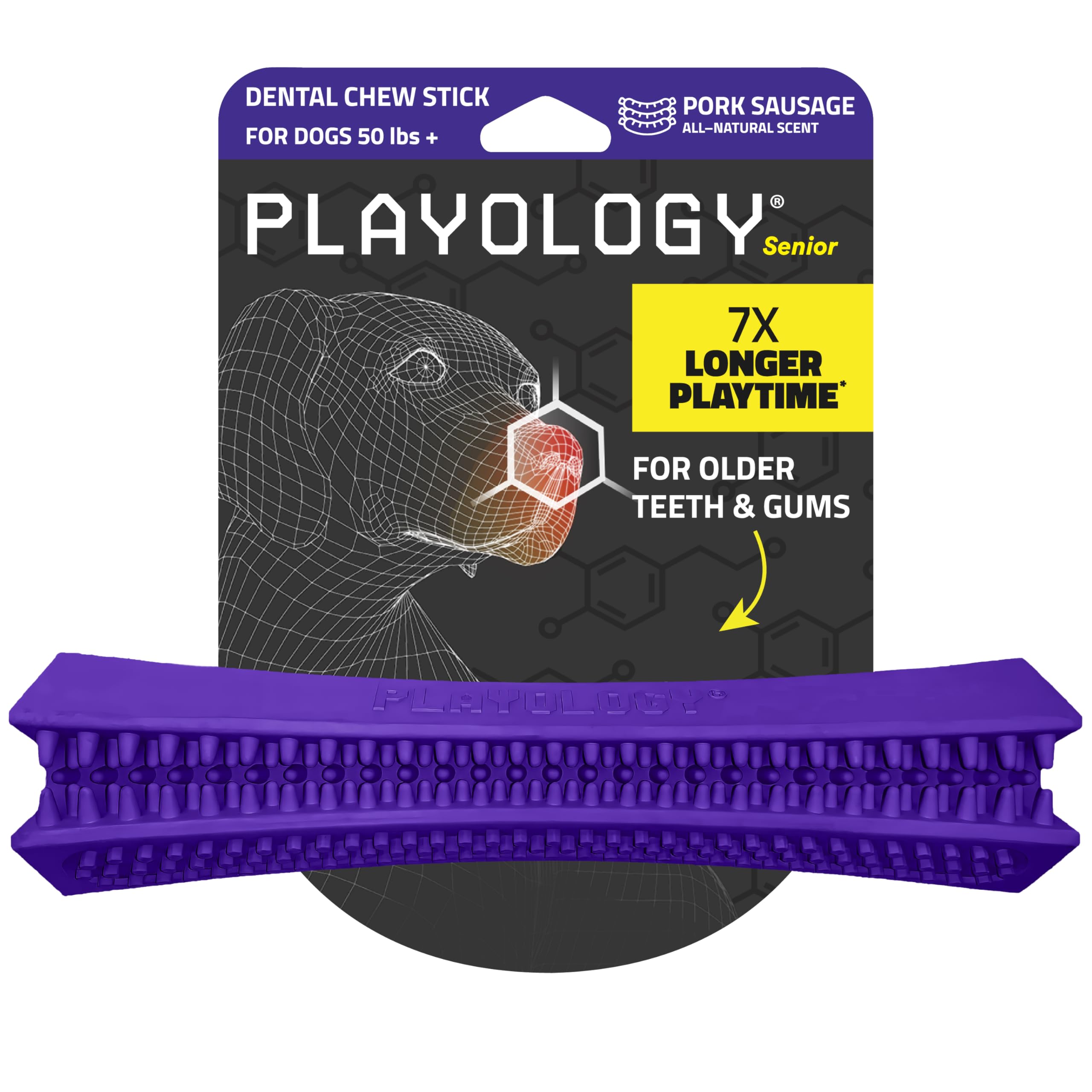 Playology senior dental chew stick for large dogs, jumbo size promotes easier chewing.