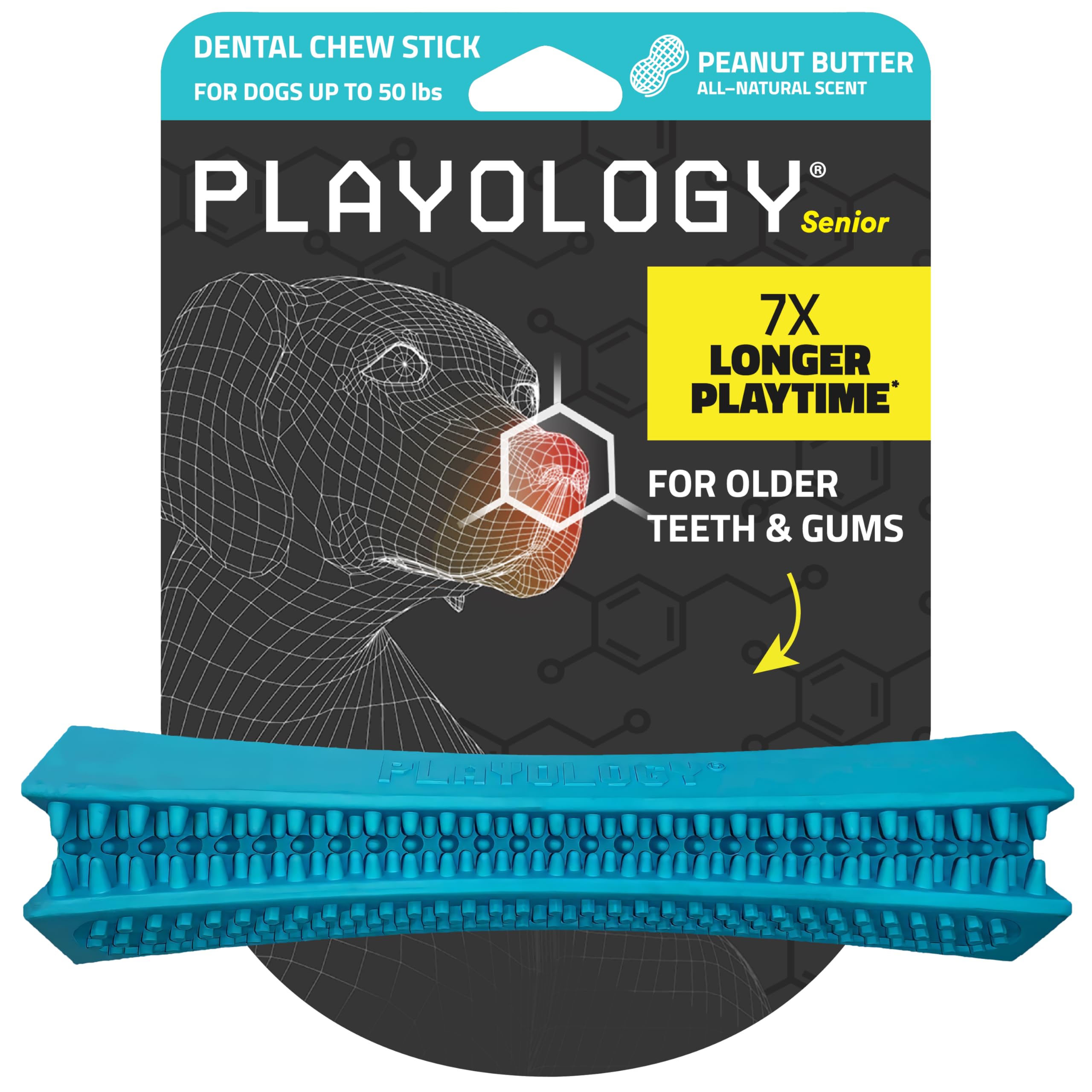 Playology senior dental chew stick with peanut butter scent cleans teeth during play