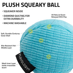 Playology squeaky ball, side view, chew-friendly texture for dogs.