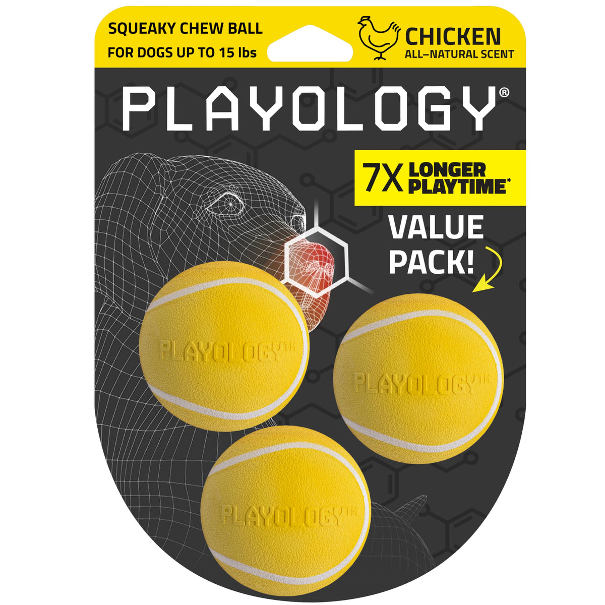 Playology squeaky chew ball trio pack for small dogs provides engaging play