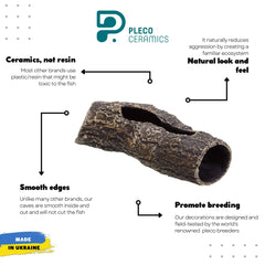 Plecoceramics natural-look pleco cave enhances tank realism and hiding spots.