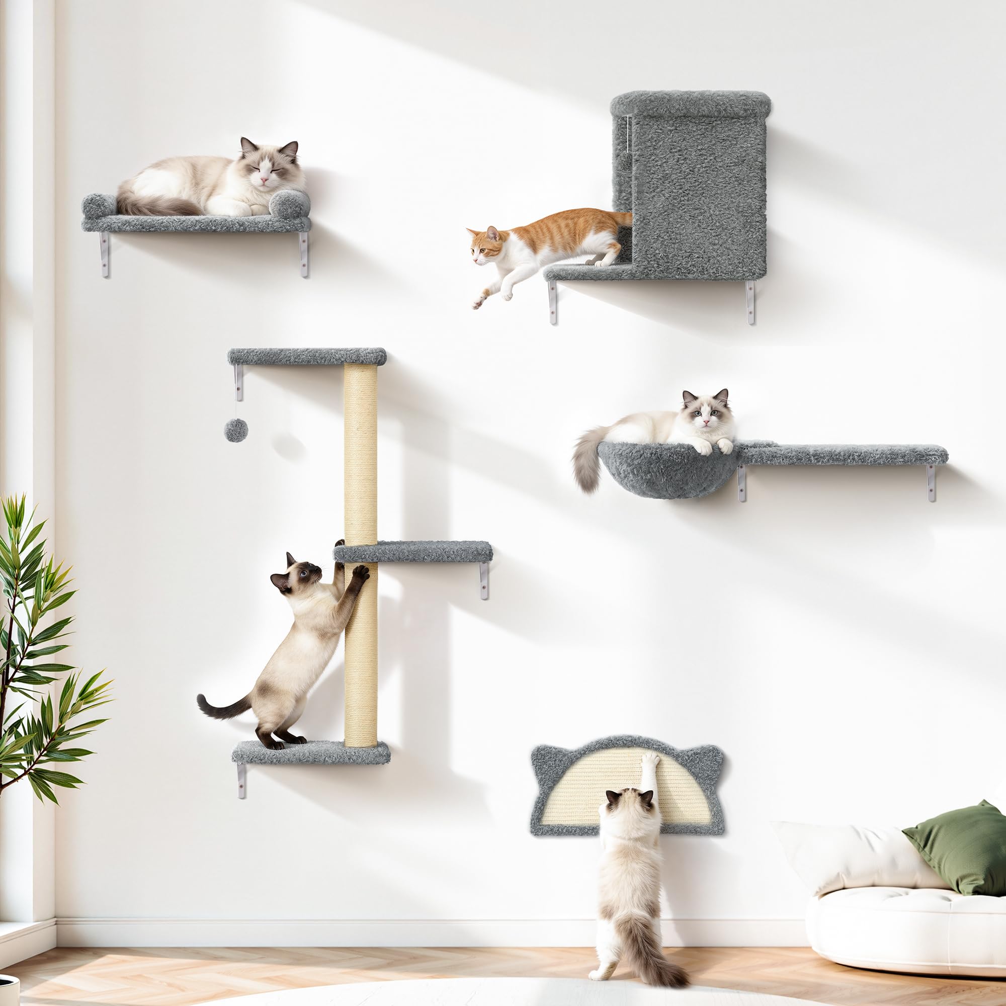 PLEKER 5-in-1 wall shelves: double-layer bed with hideaway cave for cats' comfort
