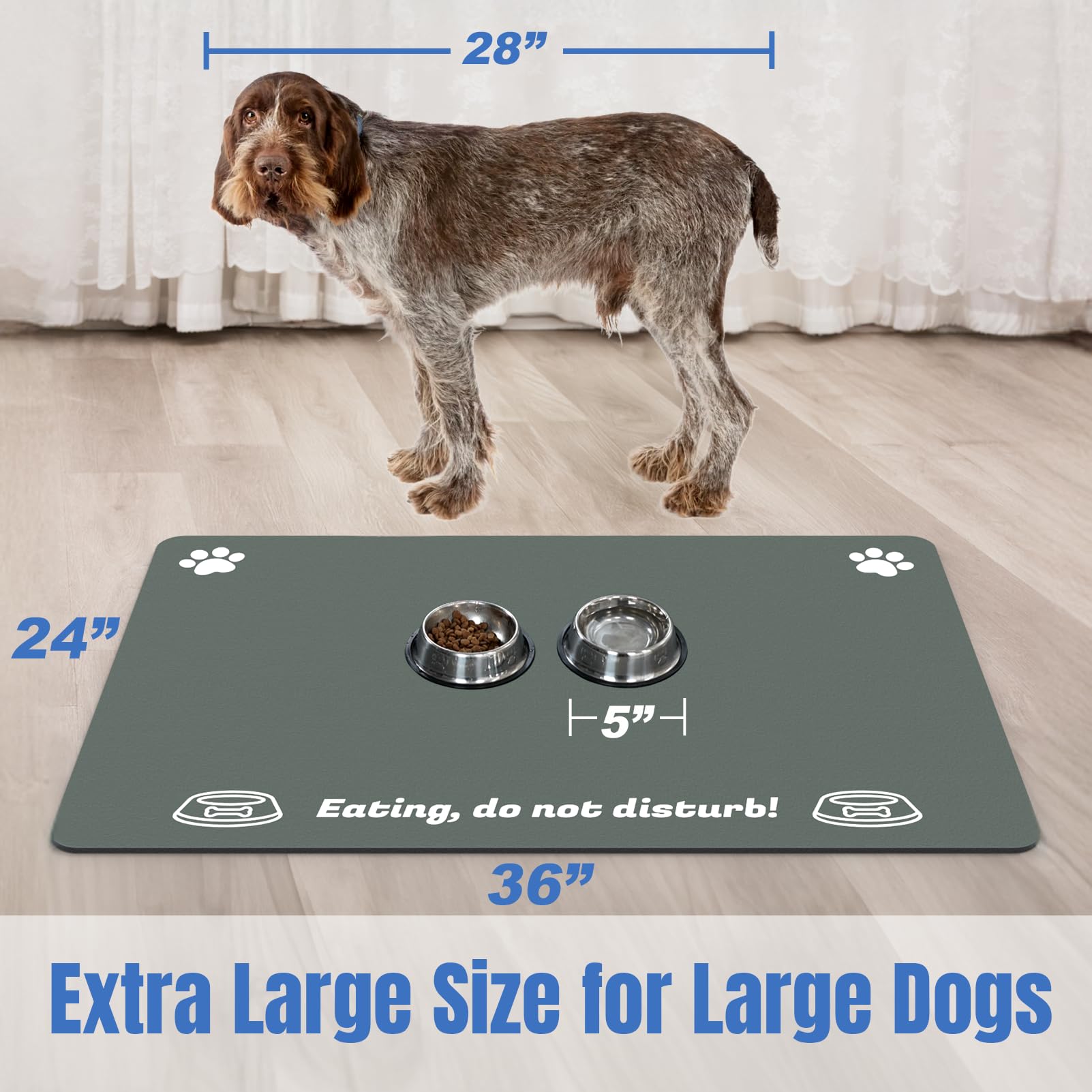 Plentio mat with non-slip backing keeps dog bowls steady during meals