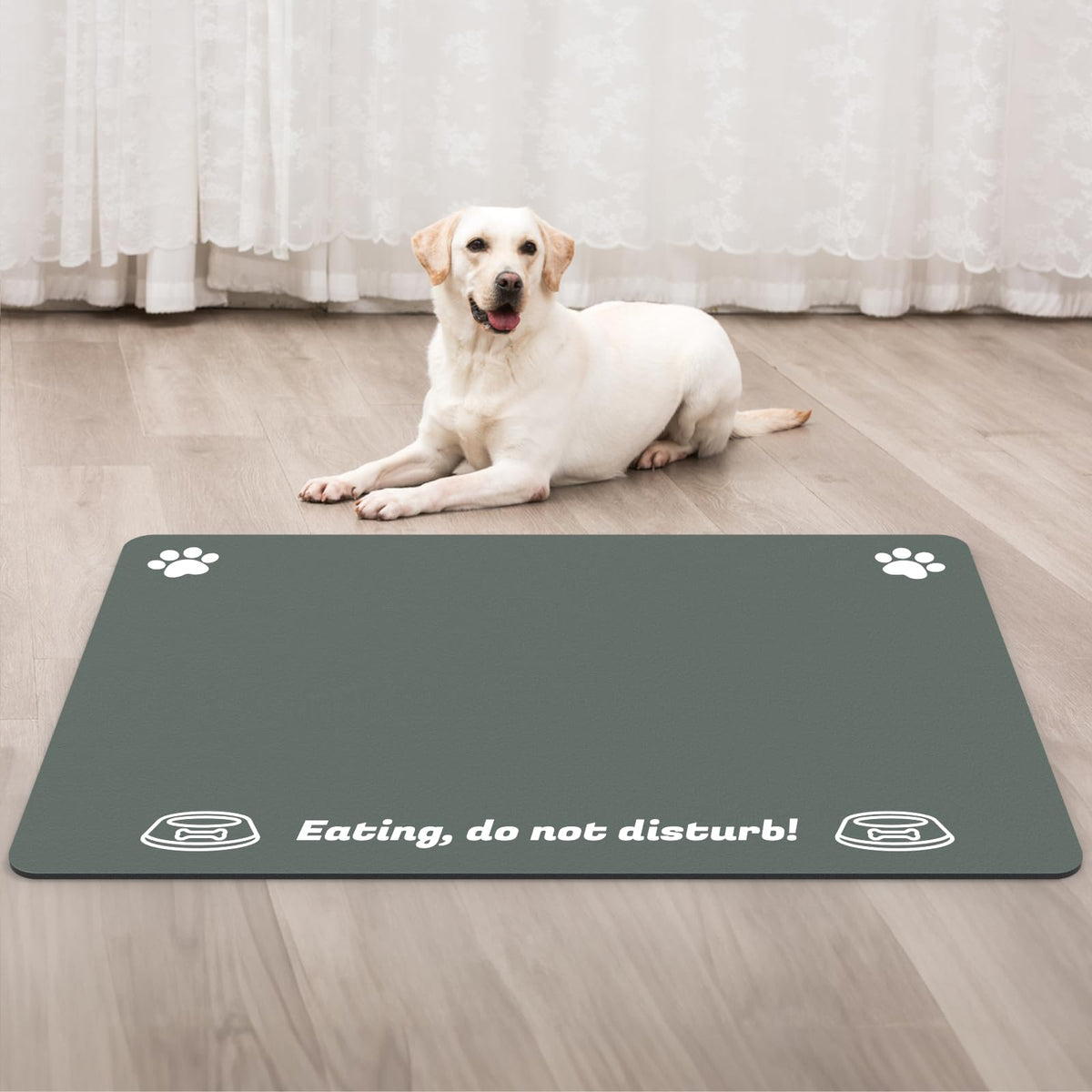 Plentio extra-large pet food mat top view showing size and floor protection