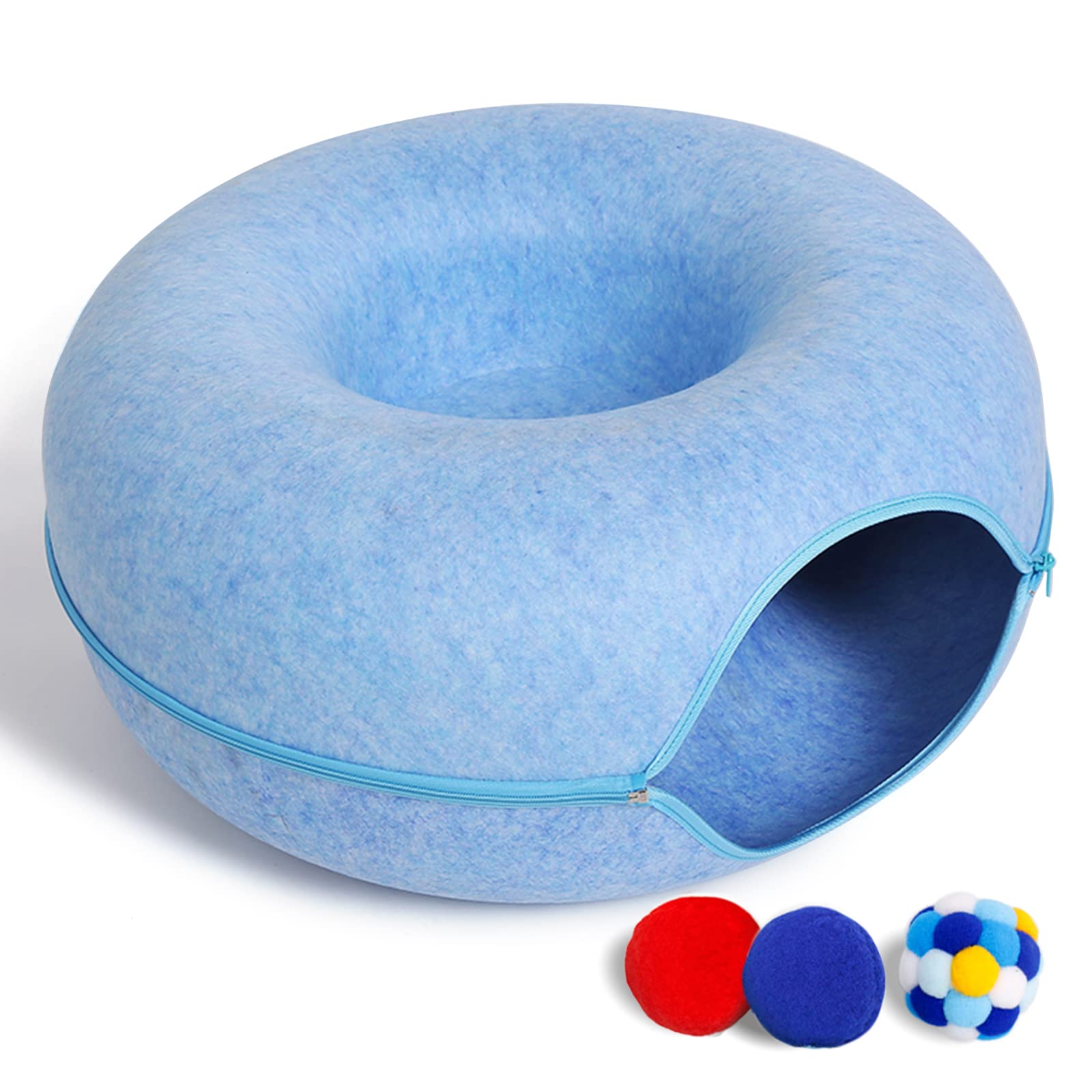 PLIISLUP large cat tunnel bed in blue offers cozy play and rest for indoor cats.