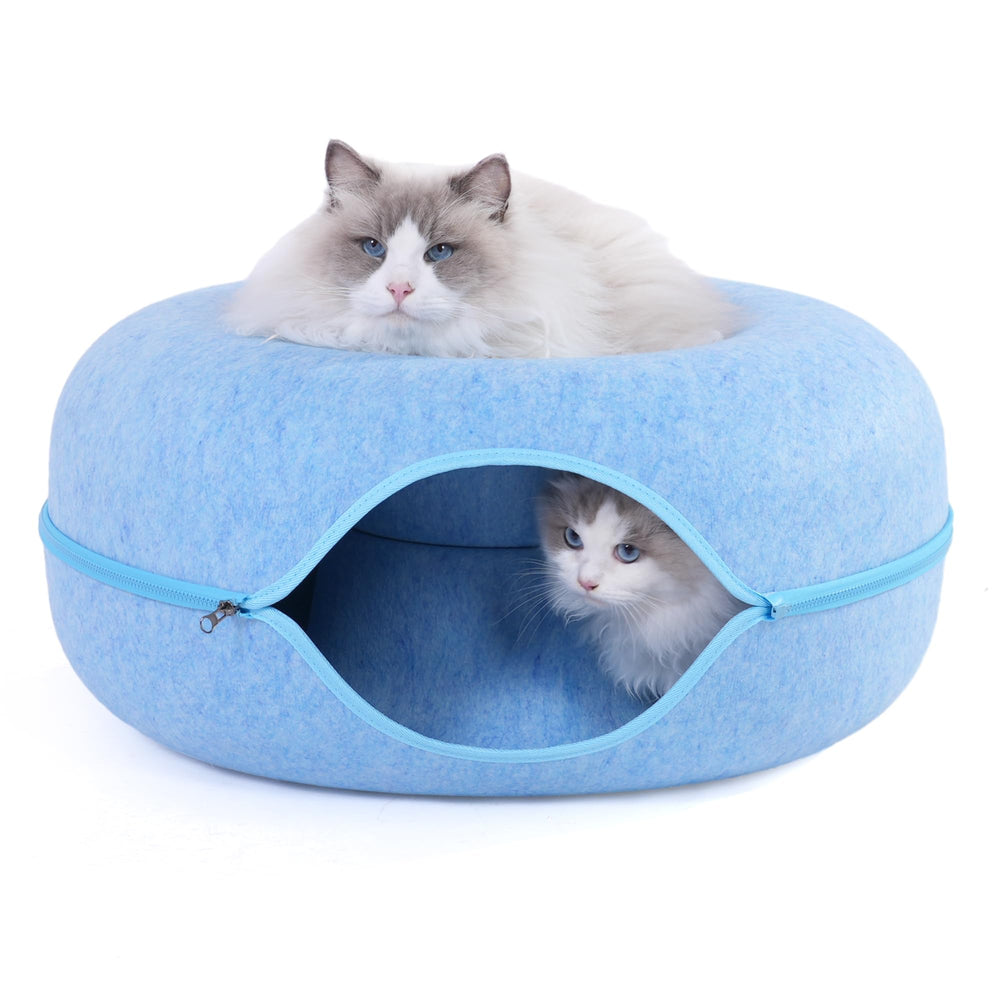 PLIISLUP tunnel bed top view showcases spacious inner cave for several cats.