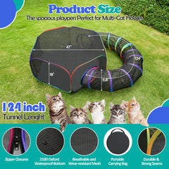 PLITTPETTS cat enclosure tunnel connected to tent for extended outdoor fun