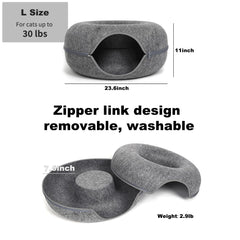 PLIISLUP cat tunnel bed with three toys for interactive chase.