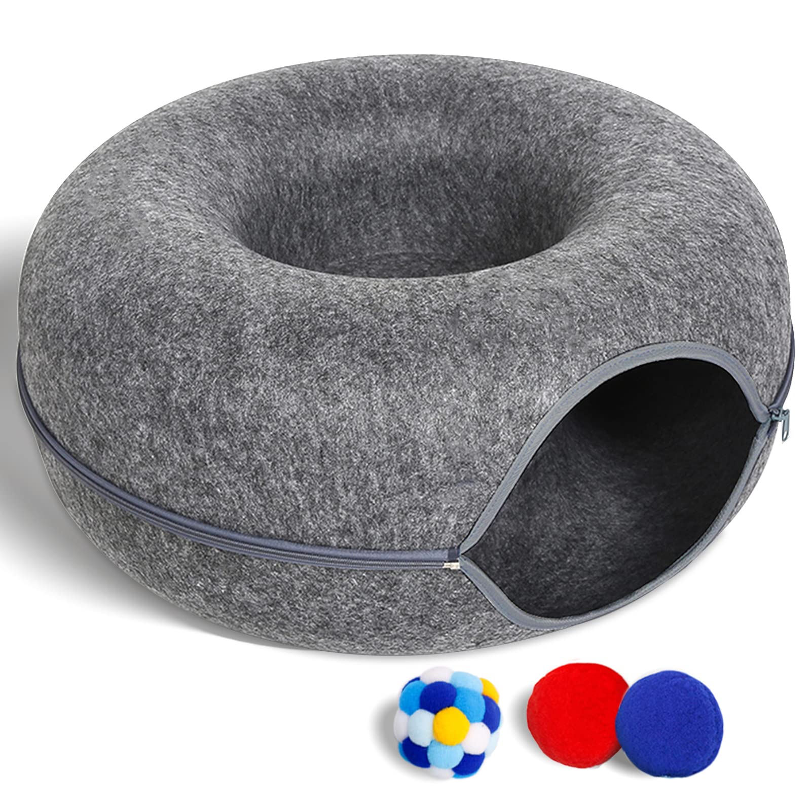 PLIISLUP large cat tunnel bed in dark grey, top view for multi-cat play.