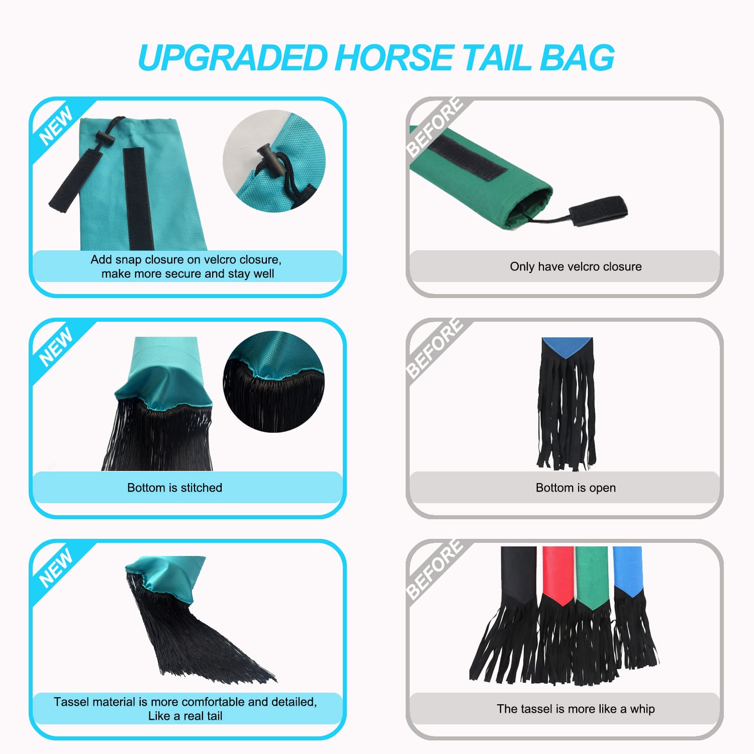 Two bags measure 22x6 inches, extend to 29 inches with tassel for versatile coverage.