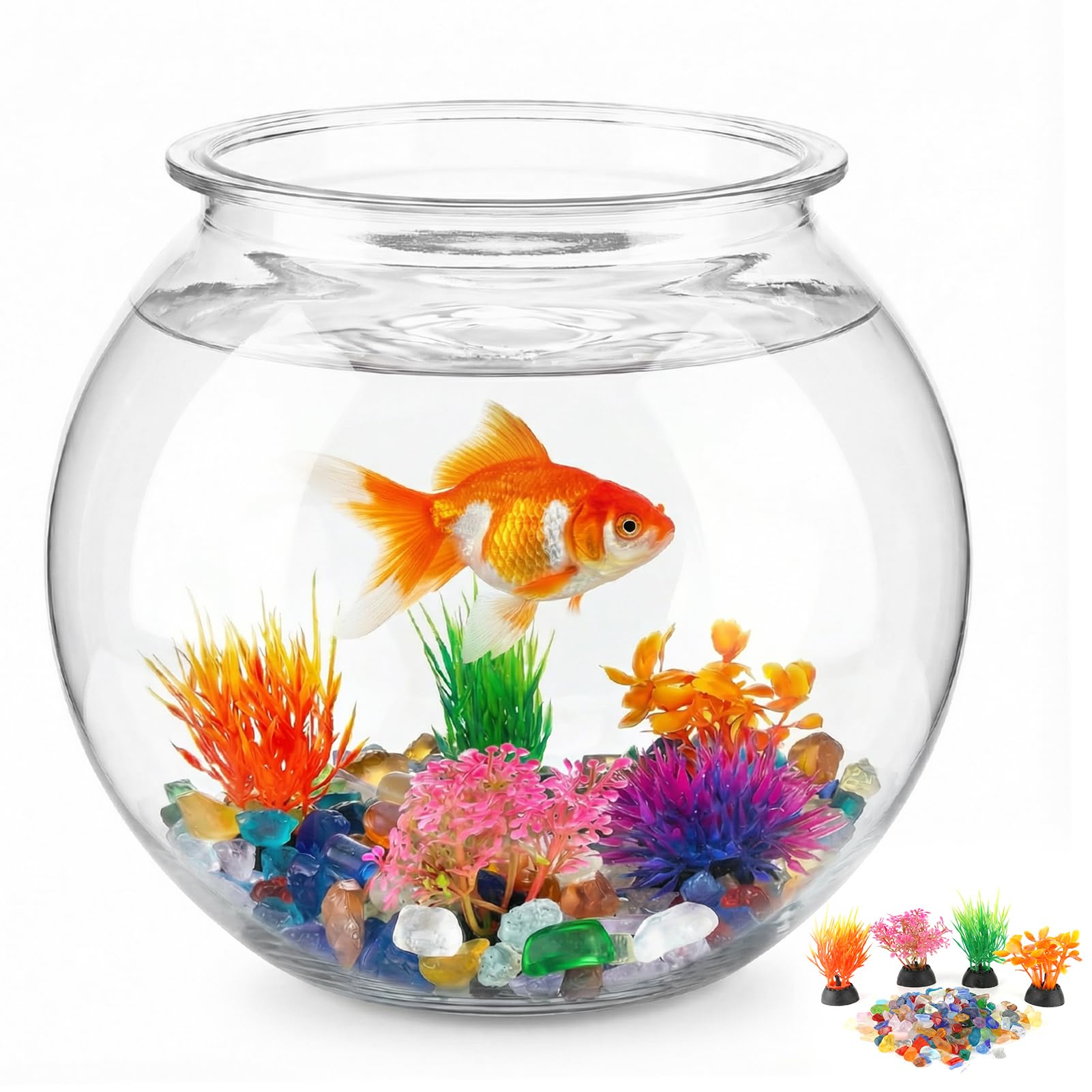 Plus tard 1 gallon round fish bowl in crystal clear plastic for optimal viewing.