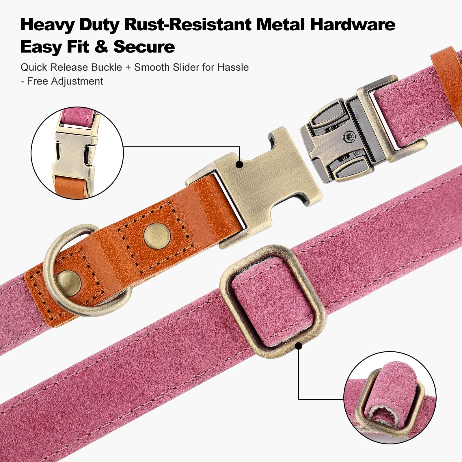 Plutus Pet adjustable sliding strap on pink collar for growing dogs