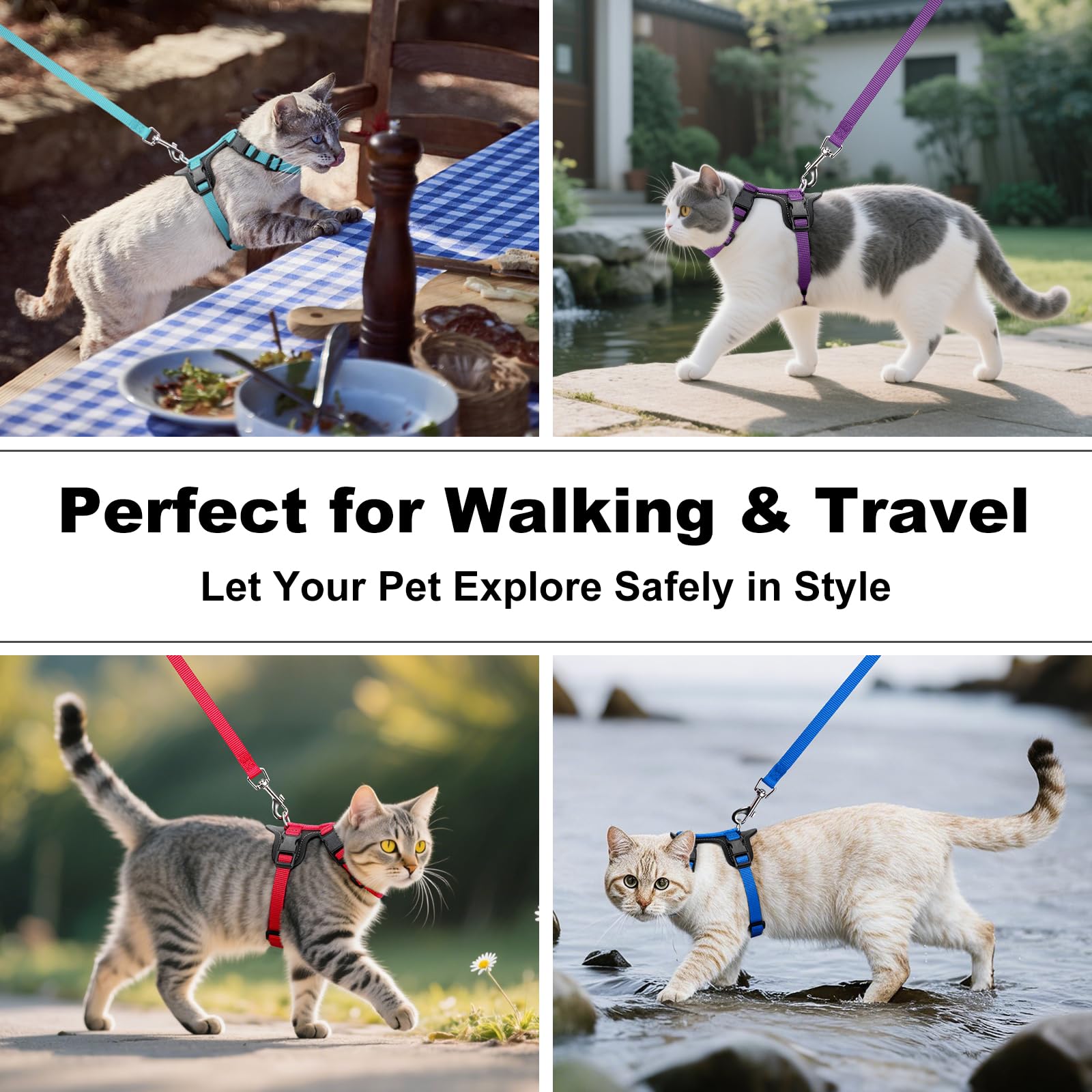 Plutus Pet green harness worn on cat during outdoor walk