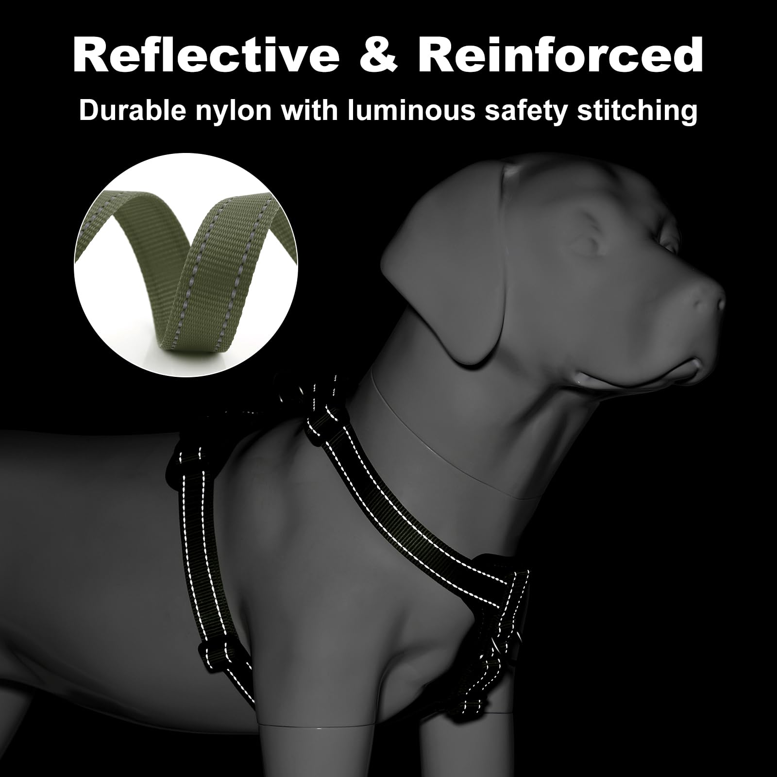 Plutus Pet reflective stitching for high visibility during low-light walks