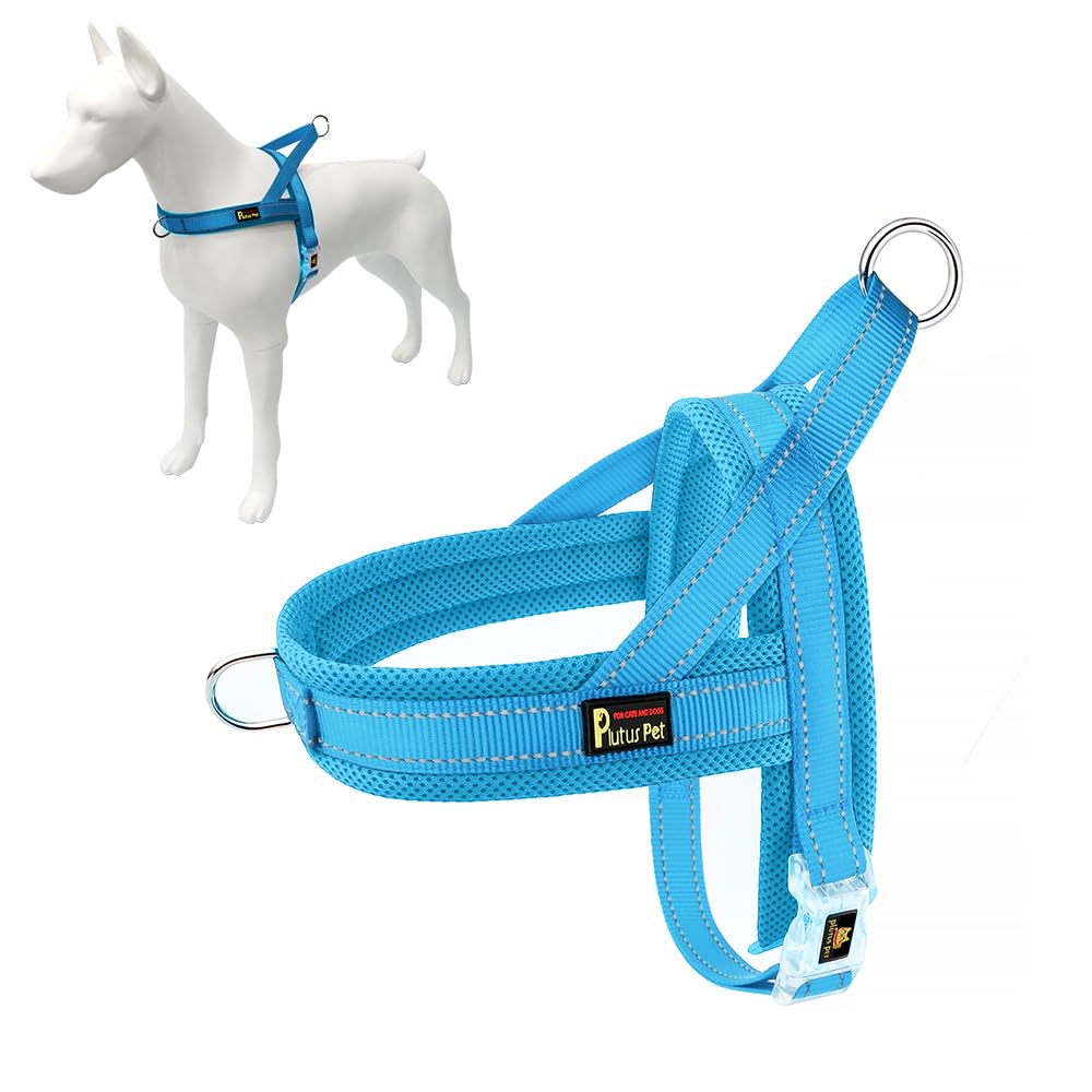 Plutus Pet No Pull Harness with breathable mesh padding for dogs wearing cyan color