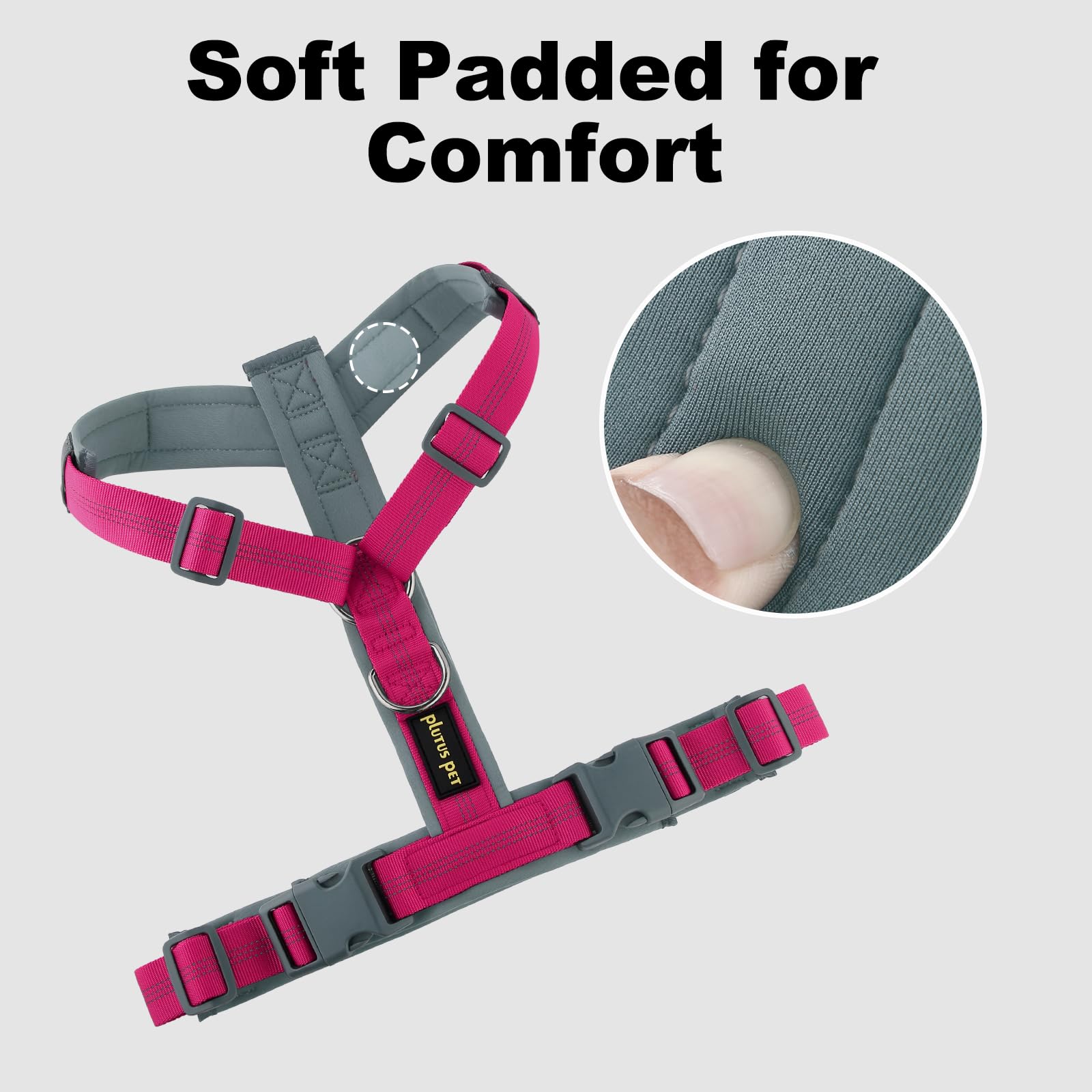 Plutus Pet No Pull Harness reflective straps enhance night visibility for safety.