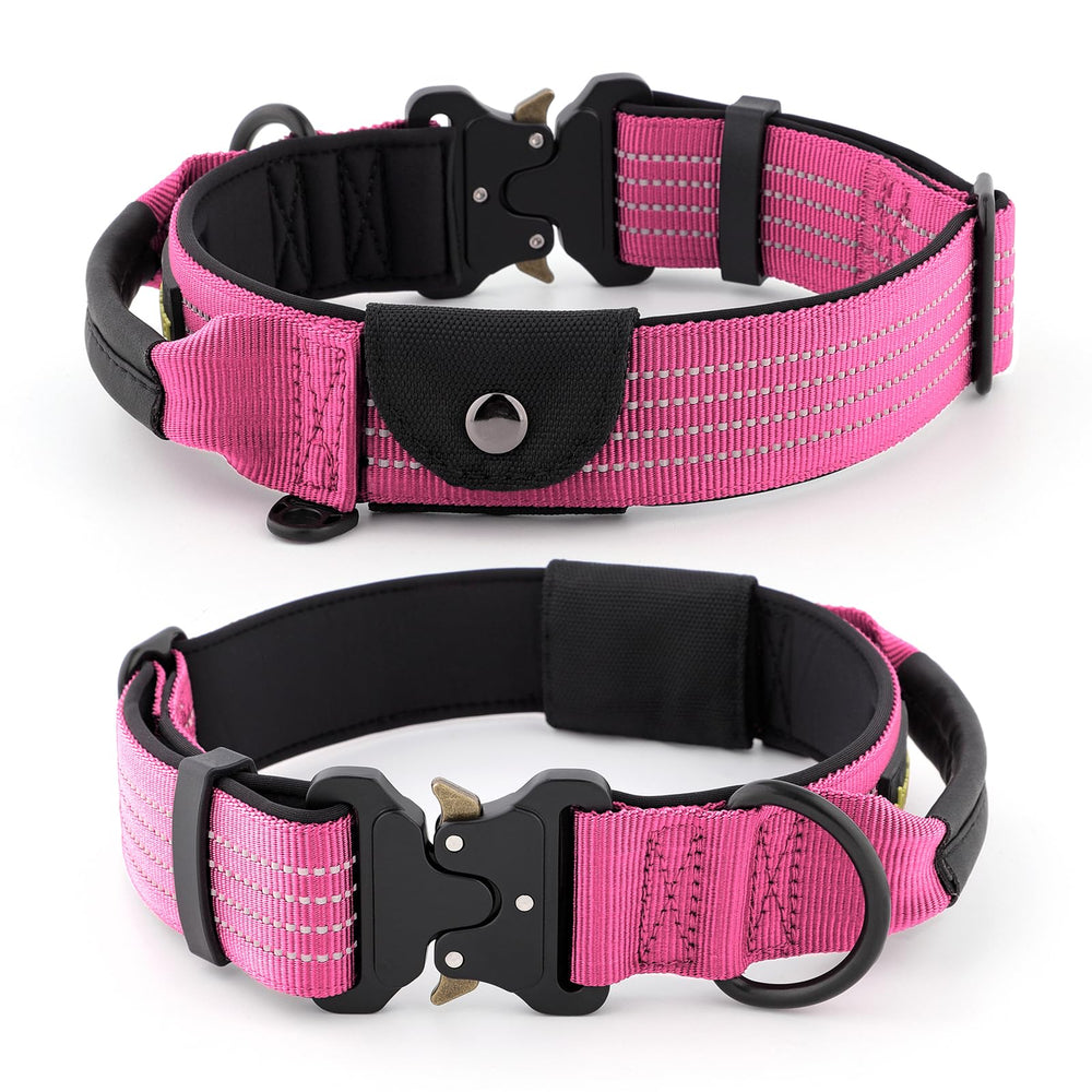 Plutus Pet pink tactical collar with nylon webbing for durability and comfort