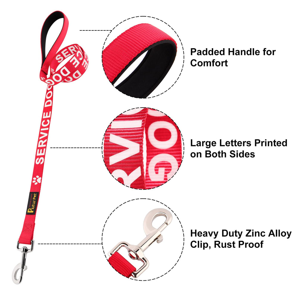 Plutus Pet leash displays SERVICE DOG lettering on both sides for quick identification.