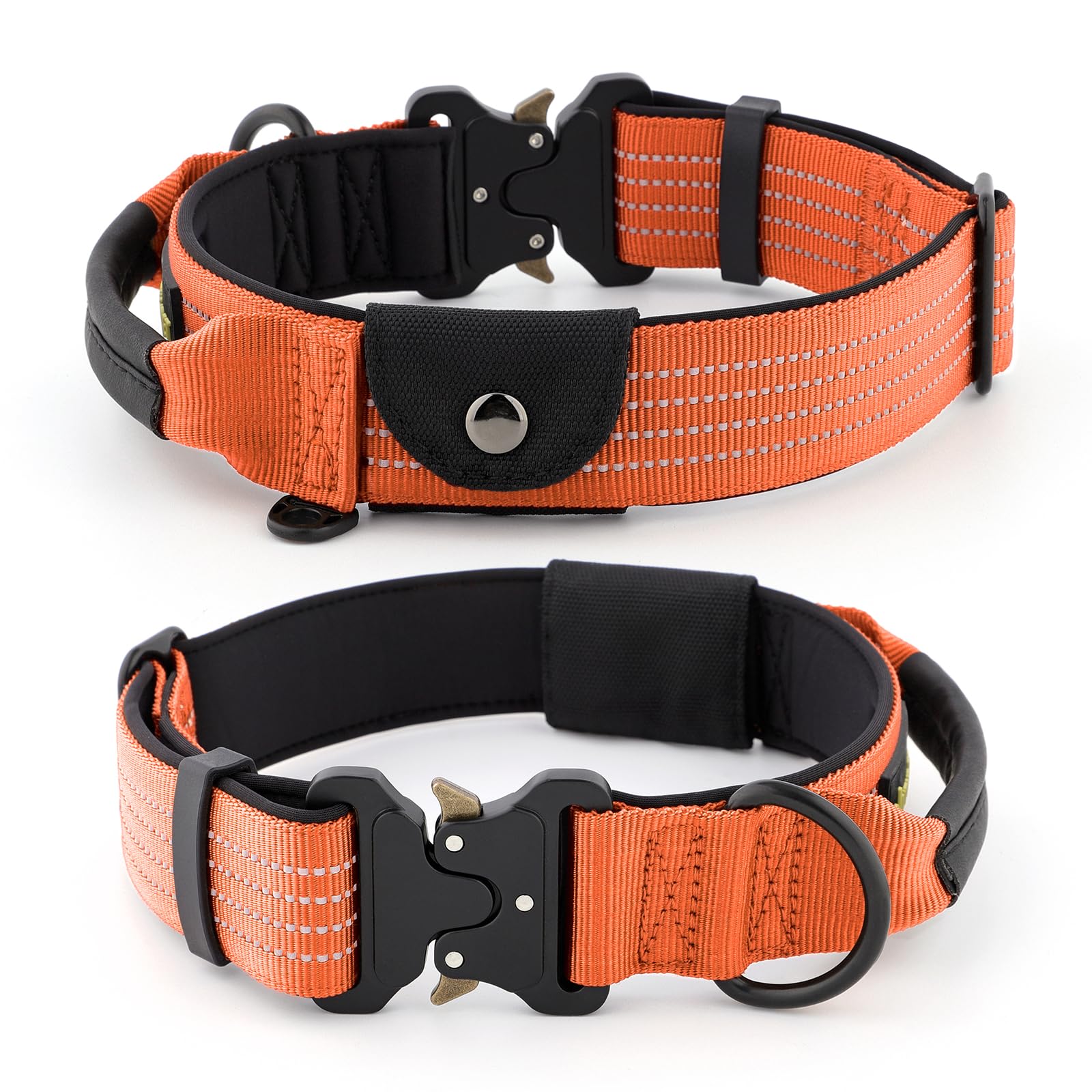 Plutus Pet tactical collar with AirTag pocket for quick dog location during outdoor adventures.