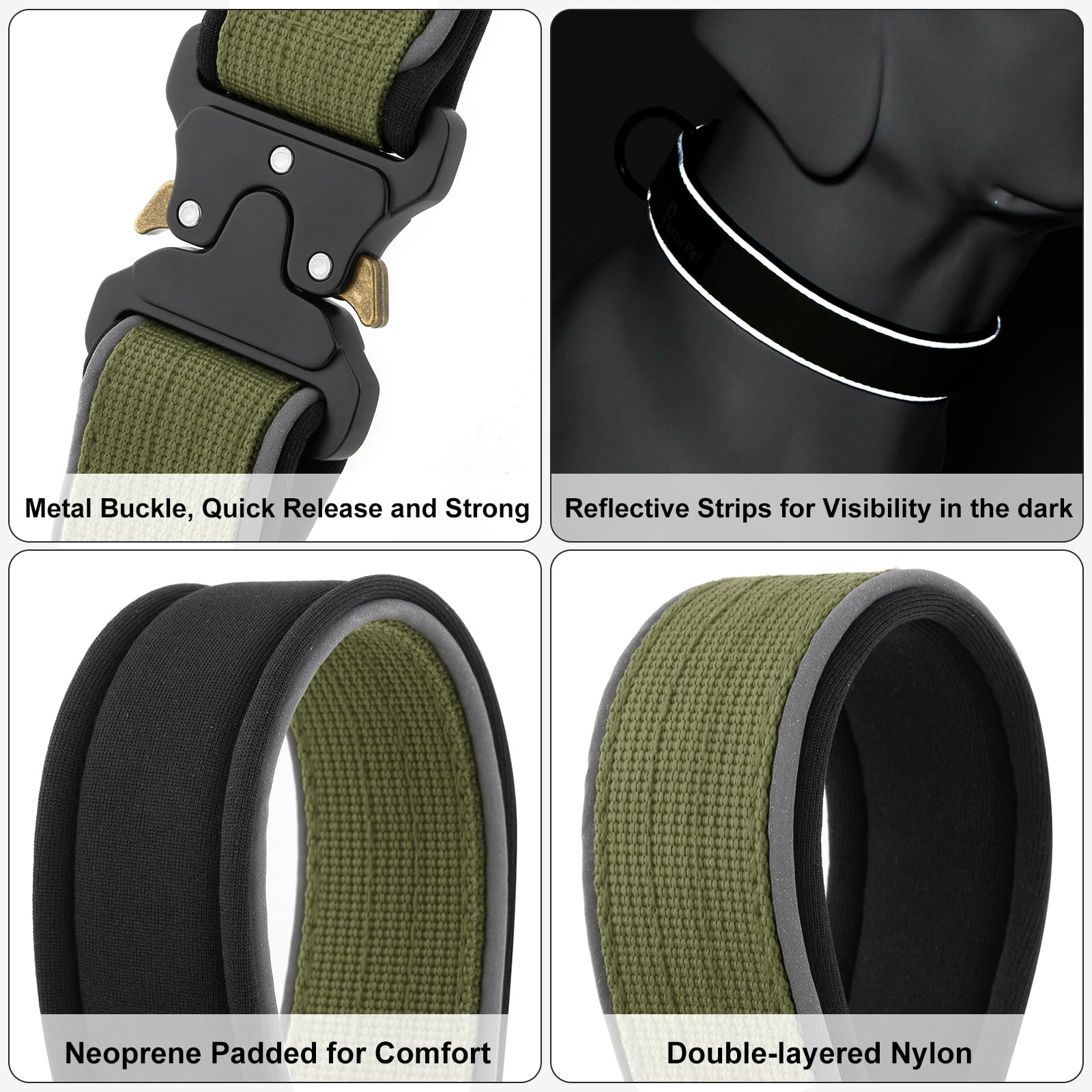 Plutus Pet Tactical Dog Collar features reflective stripes for better night visibility