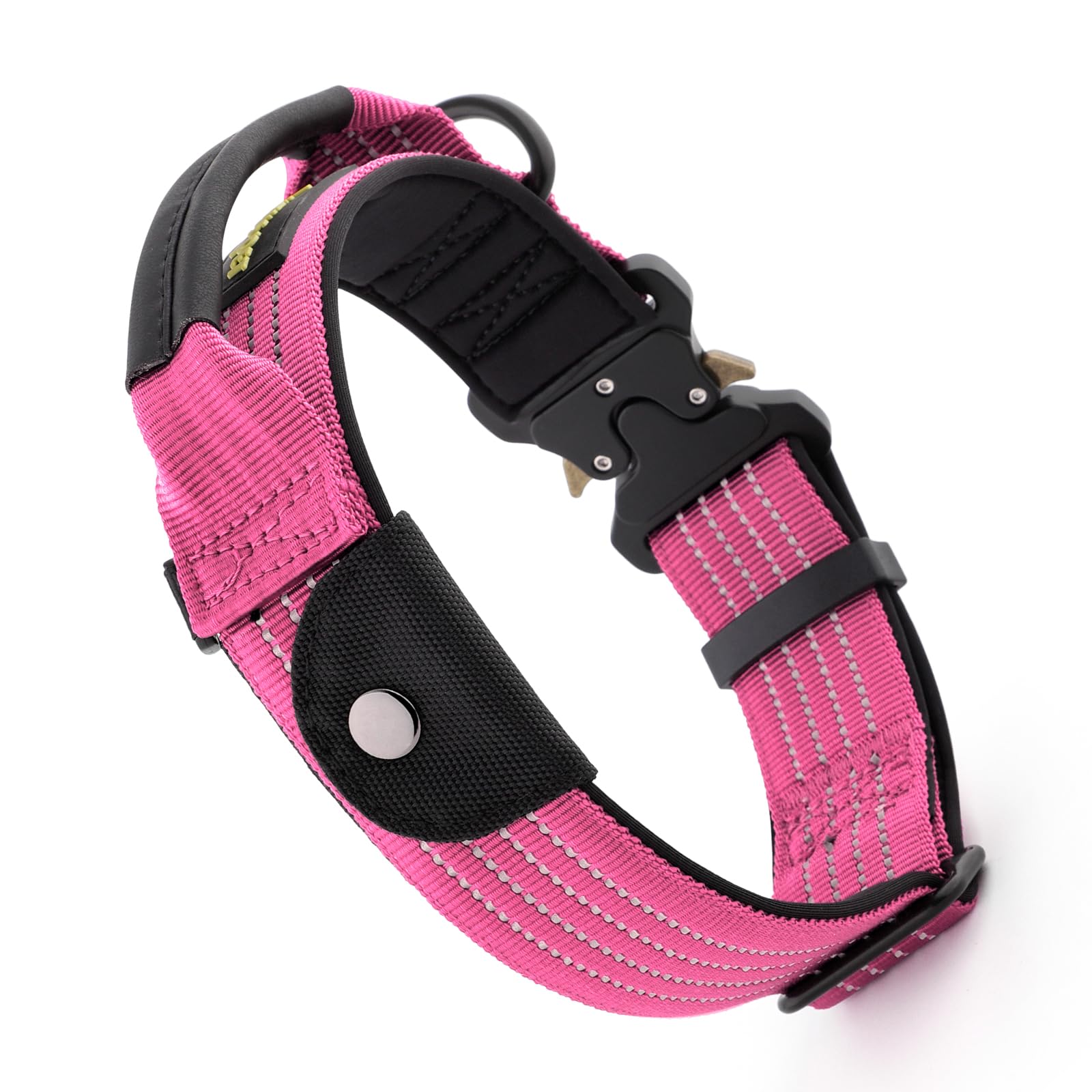 Plutus Pet tactical collar with tracker pocket for Airtag location during hikes