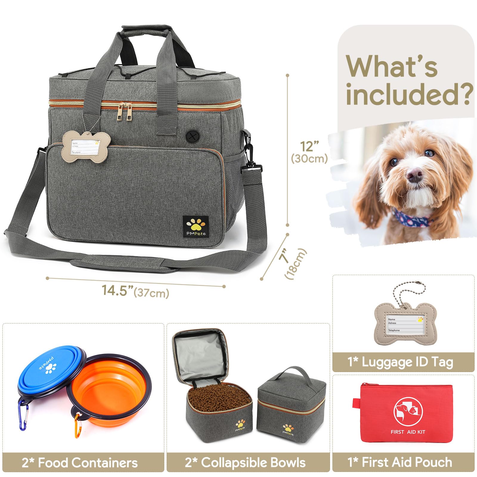 Pmpete dog food carriers bag keeping meals neatly separated during travel.