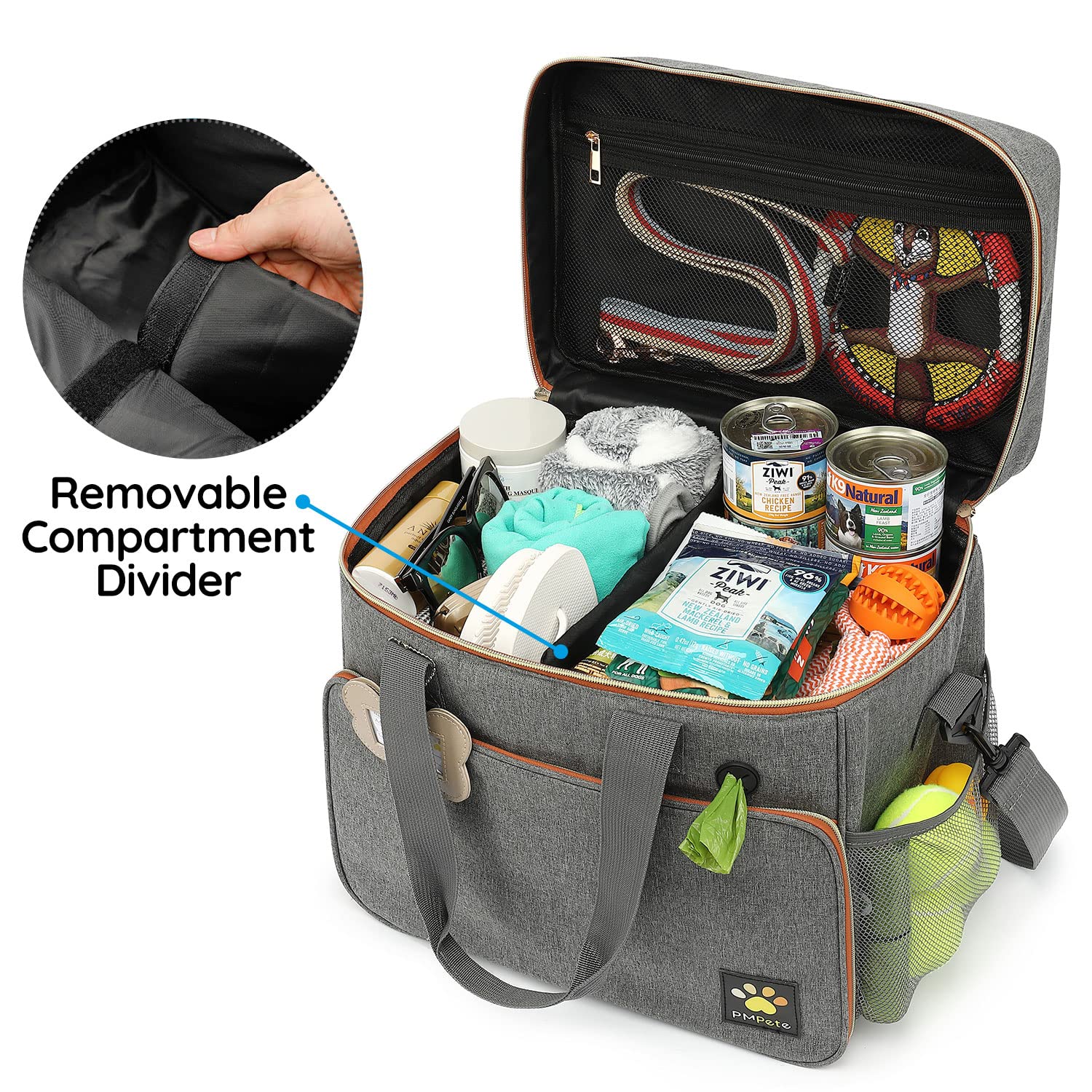 Pmpete dog travel bag fits under airplane seat for easy travel.