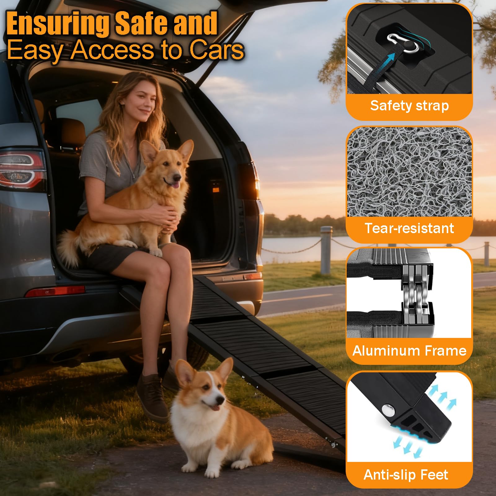 Poakkus lightweight ramp with padded handle for easy carry.