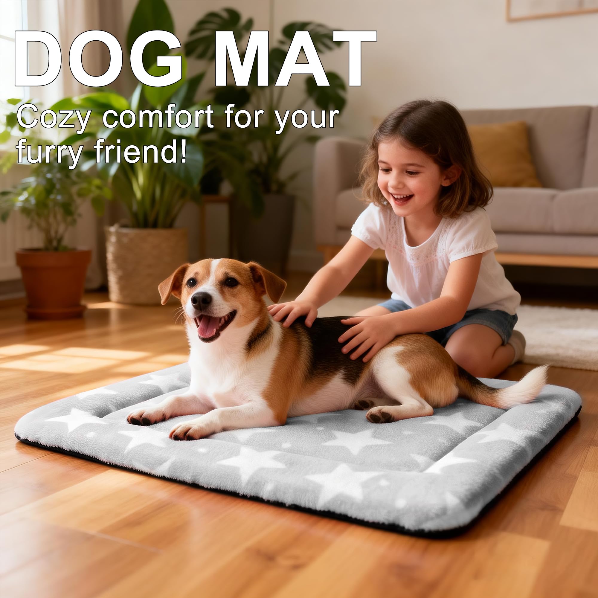 Pobopobo Big Little Stars Grey crate pad adds cozy charm.