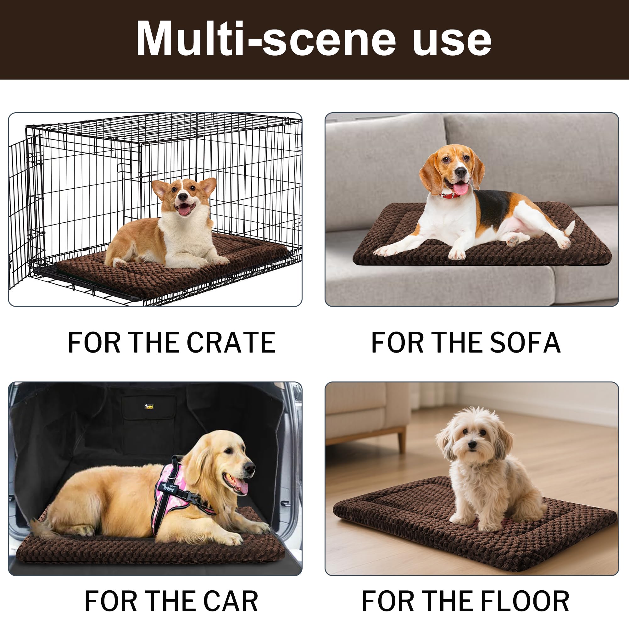 Pobopobo dog bed crate mat in dark brown color for crate setup.