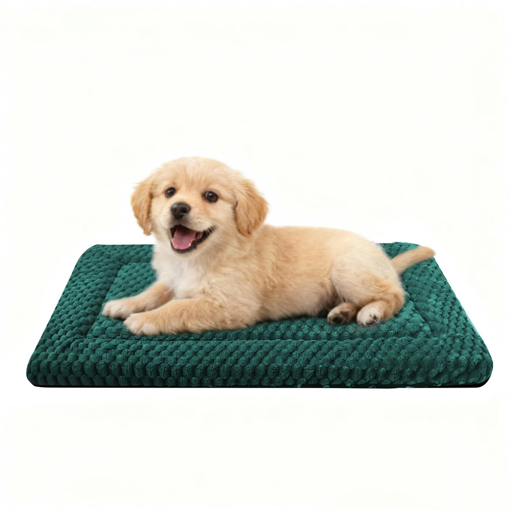 Pobopobo dog bed crate mat front view in dark green for cozy crate naps