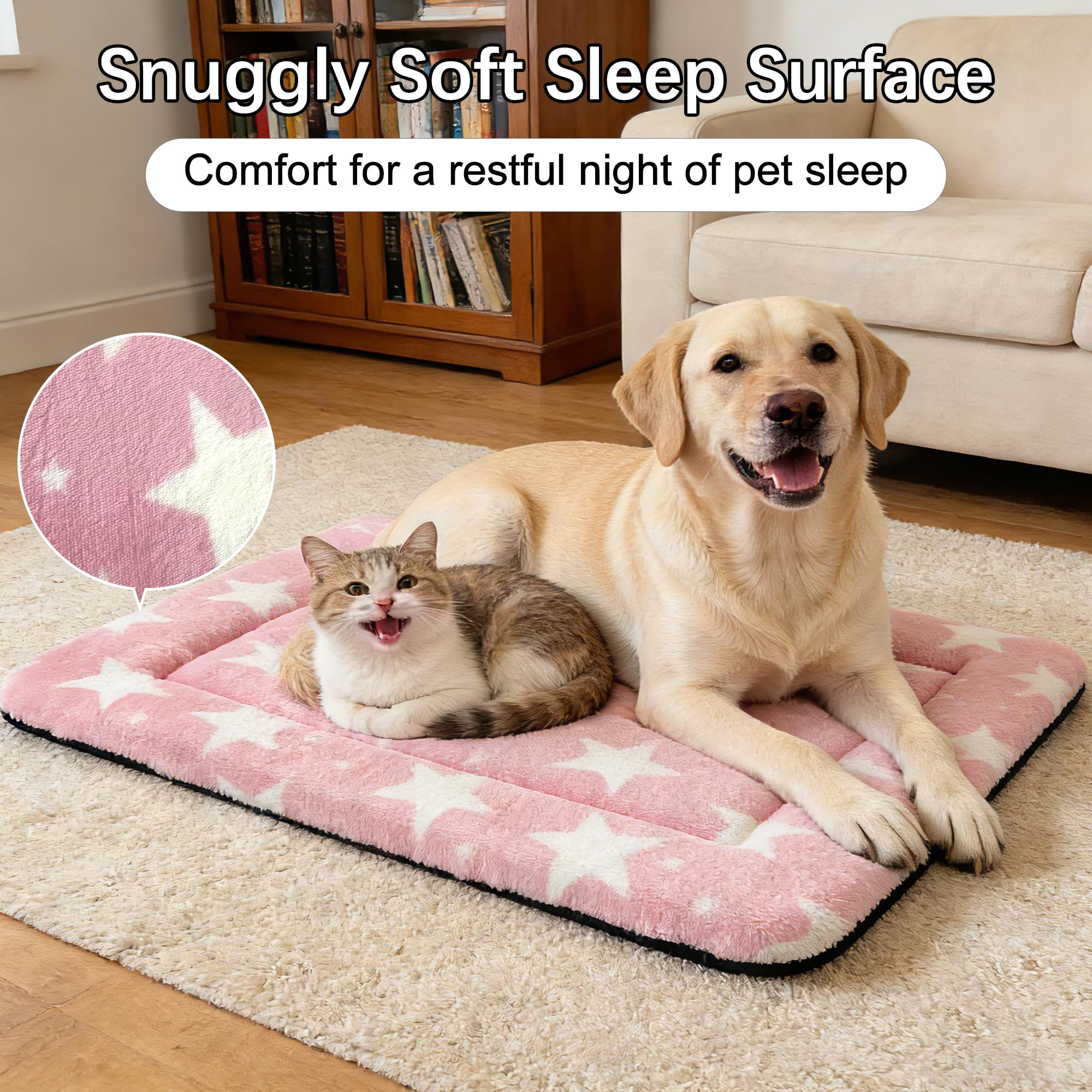 Pobopobo dog bed mat big stars pink reversible surface for all-season use.