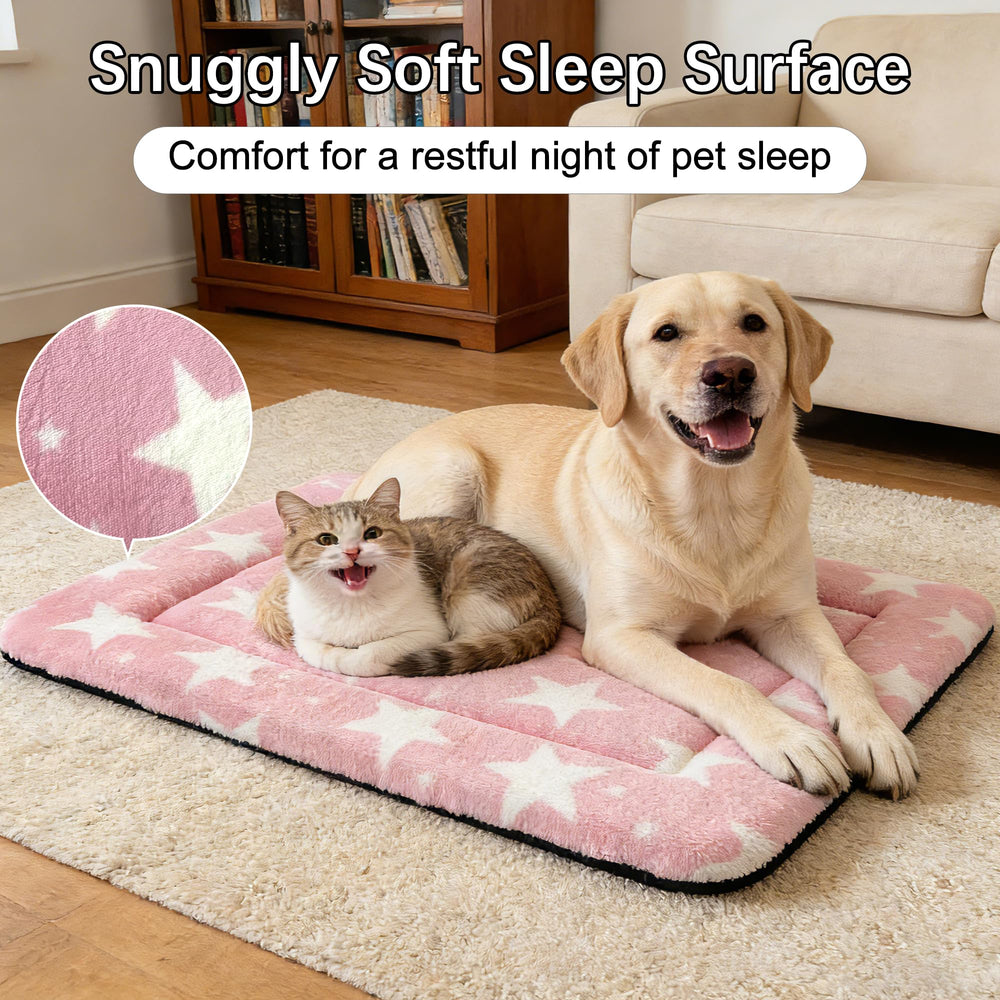 Pobopobo dog bed mat big stars pink reversible surface for all-season use.
