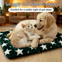 Pobopobo dog bed mat in green stars canvas side stays cool and breathable.