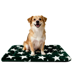 Pobopobo dog bed mat in green stars plush side offers cozy warmth.