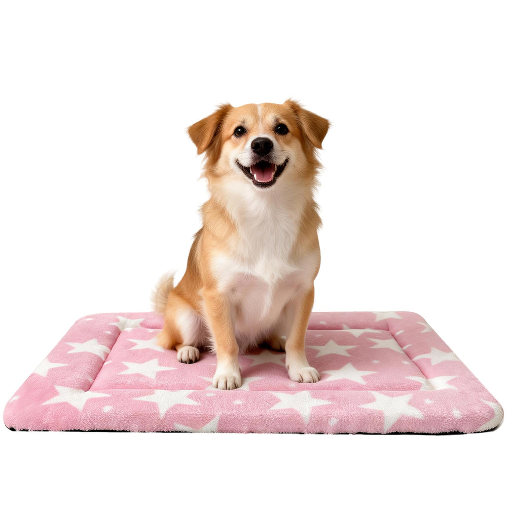 Pobopobo dog bed mat plush side for cozy crate time in pink stars