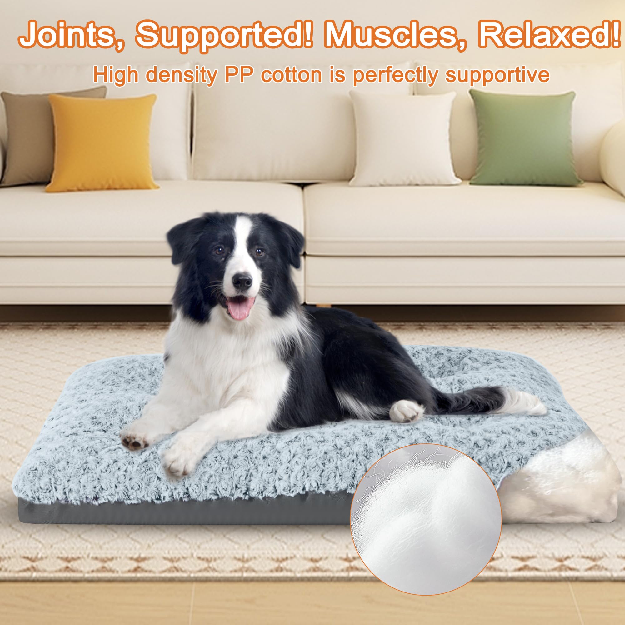 POCBLUE Deluxe dog bed top surface highlighting cooling in summer and warmth in winter